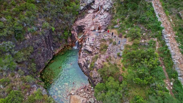 Aerial view of the Portela Do Homem Waterfall - Peneda-Geres National Park, Portugal, Europe