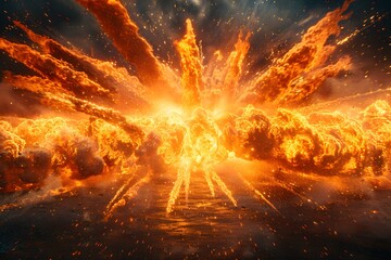 Dramatic Fiery Explosion with Intense Flames and Smoke for Action Movie Poster or Design