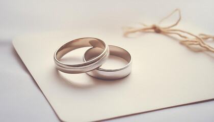 Wedding rings, bridal jewelry on card with flowers, romantic concept