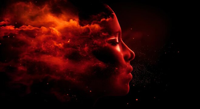 A pixel breath effect rising up in red on a completely black background