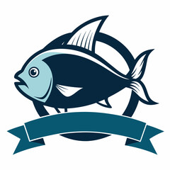 Fish logo with a classic ribbon vector illustration 