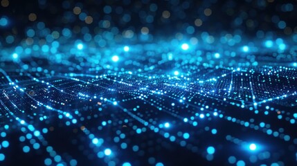 Naklejka premium A complex network of glowing blue lines and nodes, representing digital connections and data flow. 