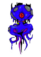 One eyed octopus cartoon