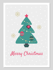 Holidays card with Christmas Tree. Vector illustration in flat style and vintage colors.
