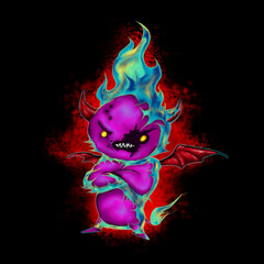 Devil cartoon with fire