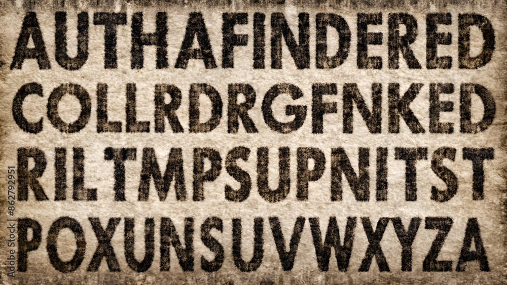 Fototapete misprinted, rough rolled ink texture ultra condensed font. highly detailed individually textured cha