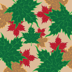 The texture of autumn leaves. Green, Yellow, Red