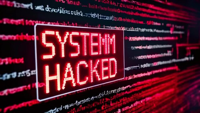 It is a red and black image that says SYSTEM HACKED in large letters.