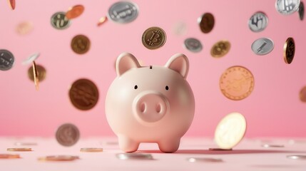 Piggy bank with coins falling