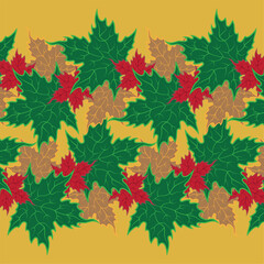 The texture of autumn leaves. Green, Yellow, Red