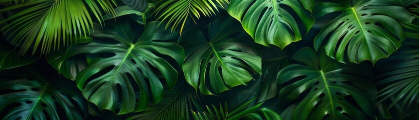 Fototapeta premium Dense green tropical palm leaves creating a lush pattern
