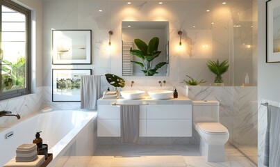 Fototapeta premium Modern bathroom with a blank canvas above the vanity
