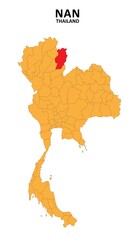 Obraz premium Nan Map is highlighted on the Thailand map with detailed State and region outlines.