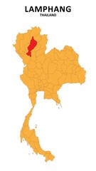 Obraz premium Lamphang Map is highlighted on the Thailand map with detailed State and region outlines.