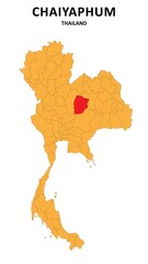 Obraz premium Chaiyaphum Map is highlighted on the Thailand map with detailed State and region outlines.