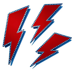 lightning bolt made of isolated red color cinema board