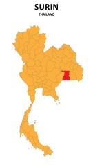 Surin Map is highlighted on the Thailand map with detailed State and region outlines.