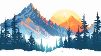 Adventure at the mountain graphic artwork . Mountain with tree retro vintage 