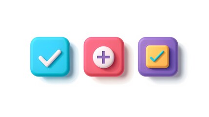 Label set with percent, check mark and discount. App icon. 3D Web Vector Illustrations. White background