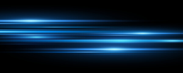 Moving fast laser beams of light isolated on black background. Abstract light effect. Lens flare. Horizontal rays glowing in the dark. Vector illustration. EPS 10