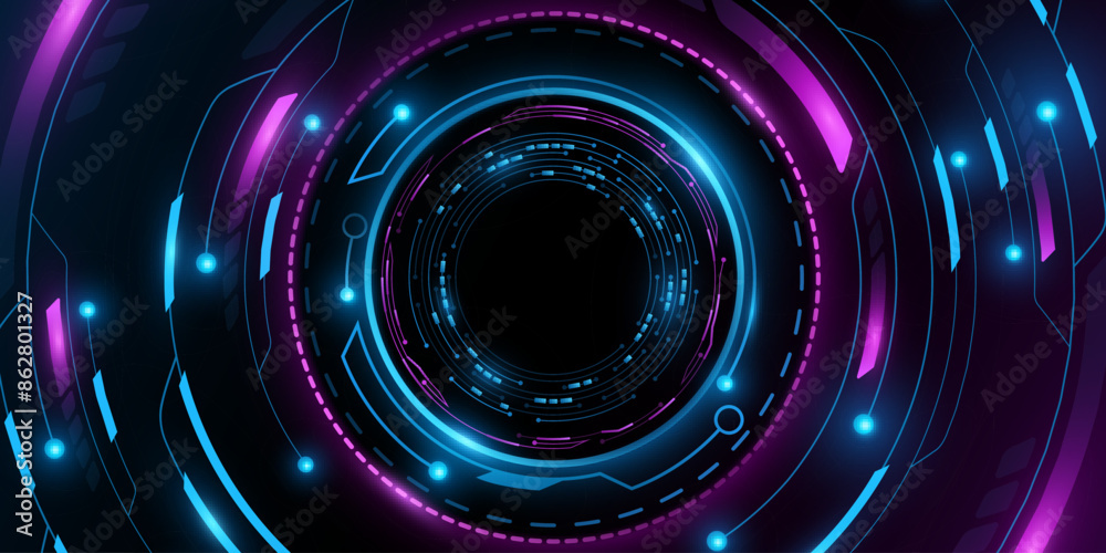 Poster digital glowing hud circles with light effects on dark background. futuristic dashboard with cyber c