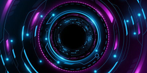 Digital glowing HUD circles with light effects on dark background. Futuristic dashboard with cyber circuit board. Graphic elements for GUI and UI design. Vector illustration. EPS 10