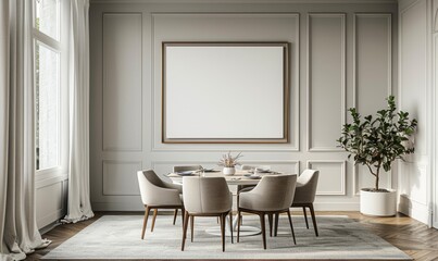 Elegant dining room with a mockup frame on the wall