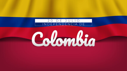 20 de Julio Independencia de Colombia greeting with flag background, and copy space. 20th July Colombia Independence Day