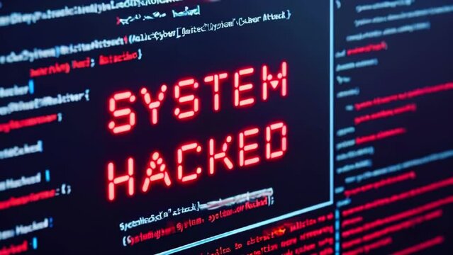 It is a dark screen with red text that reads SYSTEM HACKED.