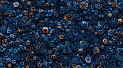 Blue and Gold Gears and Pebbles