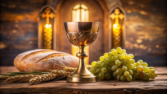 Eucharist sacrament chalice symbols bread and wine
