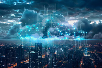 Obraz premium holographic financial graph, bar charts, and numerical statistics to emphasize growth and analysis.