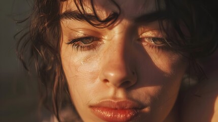 Emotive Close-Up Portrait of Introspective Person in Soft Evening Light