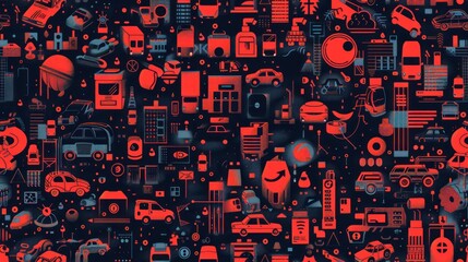 Abstract Cityscape in Red and Blue