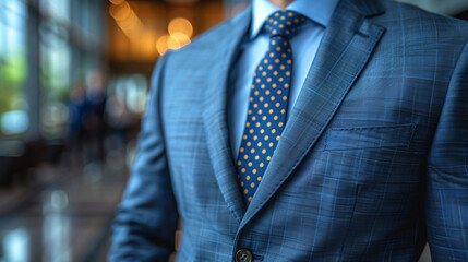 Portrait of a businessman in a blue suit and tie.