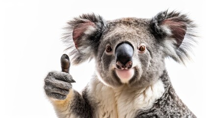 Smiling Koala Giving a Thumbs Up Captured in a Studio Setting
