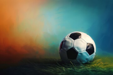Fototapeta premium Soccer Ball on Grass with Festive Bokeh Lights Background