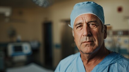 A candid portrait of a doctor in a hospital setting, captured in a raw photo against a neutral backdrop, symbolizing integrity and compassionate healthcare