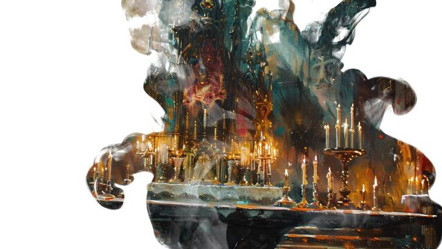 Mystical ancient Ritual 4K Ink Splash Animation, Candles light for a ritual