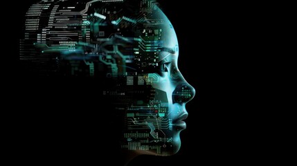 Obraz premium Digital Portrait of a Woman Composed of Circuitry