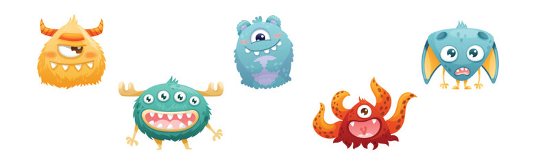 Funny Toothy Monsters as Friendly Fictional Creature Vector Set