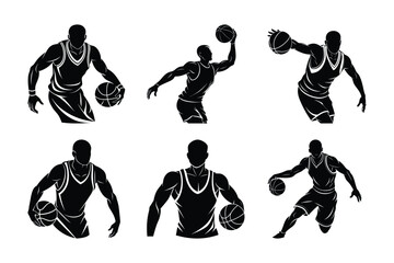 Energetic Basketball Team Action Silhouettes: Dynamic Vector Illustration I Perfect for sports-related projects, promotional materials, or any design needing a powerful basketball theme.