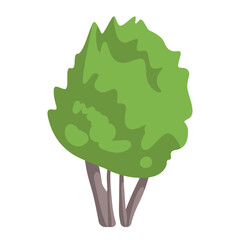 Green minimalist tree with crown and brown trunk, park or forest plant vector illustration