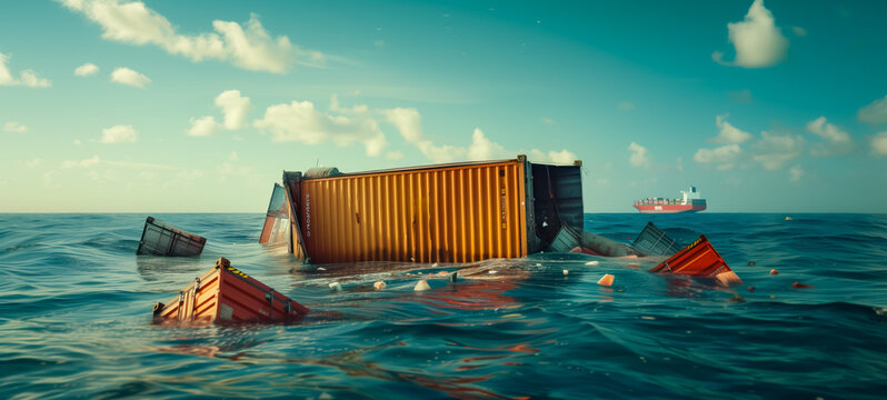 Shipping containers floating in ocean after shipwreck