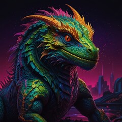 Obraz premium a colorful dragon with colorful designs on it