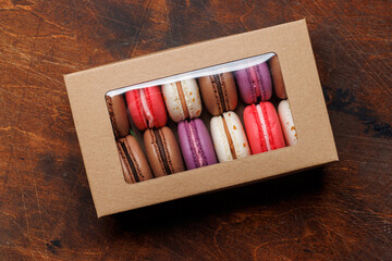 Colorful macaroons in gift box