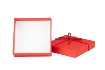Open red gift box with bow tie isolated on white background with clipping path.
