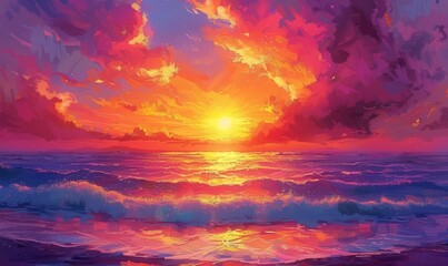 Fototapeta premium A vibrant summer sunset over the ocean