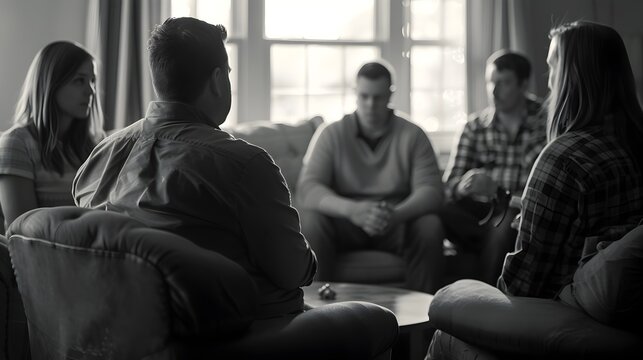 Narcotics Anonymous Meeting with Soft Lighting and Inclusive Participants Sharing Experiences