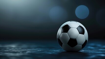 Naklejka premium Close-up of a soccer ball on a dark background 3D rendering